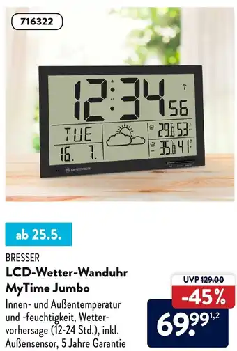 Aldi Süd Bresser LCD Wetter Wanduhr MyTime Jumbo Angebot