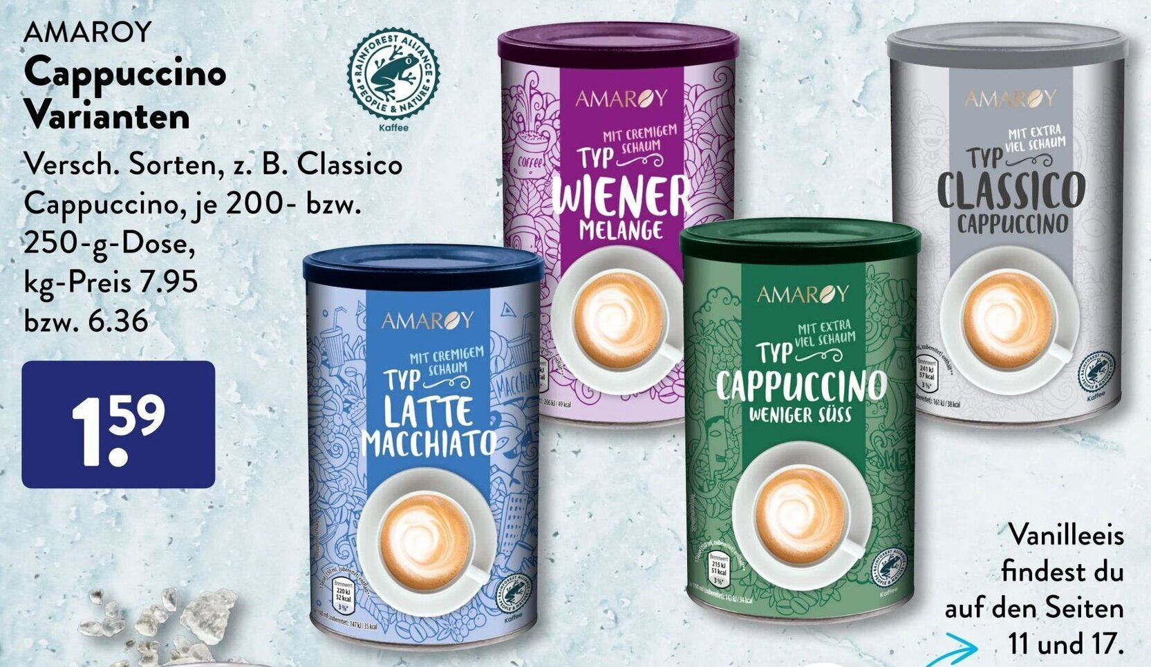 Amaroy Cappuccino Varianten 200250 g Dose Angebot bei Aldi Süd