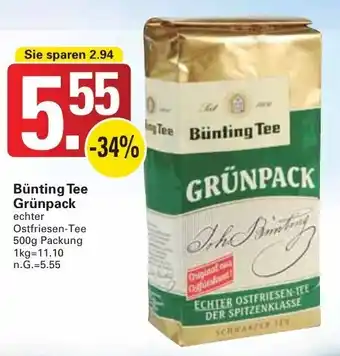 WEZ Bünting Tee Grünpack 500g Packung Angebot