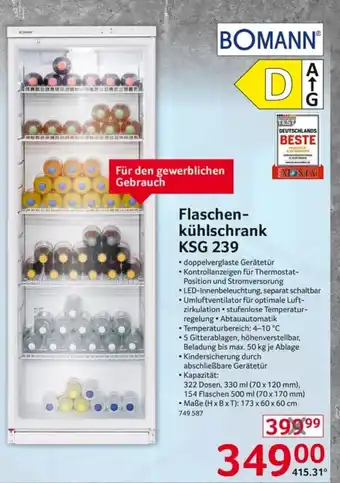 Selgros BOMANN Flaschenkuhlschrank KSG 239 Angebot