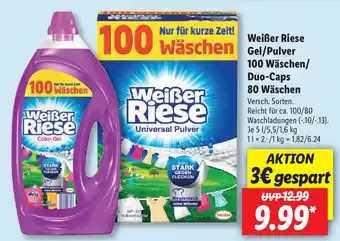 Lidl Weißer Riese Gel/Pulver 100 Wäschen/ Duo- Caps 80 Wäschen Angebot