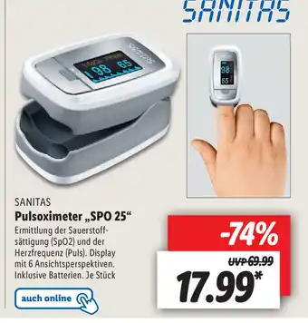 Lidl SANITAS Pulsoximeter,, SPO 25'' Angebot