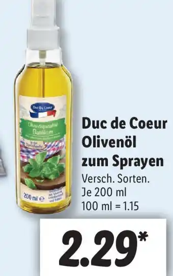 Lidl Duc de Coeur Olivenöl zum Sprayen 200ml Angebot