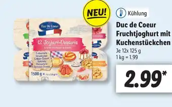 Lidl Duc de Coeur Fruchtjoghurt mit Kuchenstückchen 12x125g Angebot