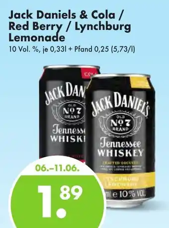 Trink und Spare Jack Daniels & Cola/Red Berry/Lynchburg Lemonade 0,33L Angebot