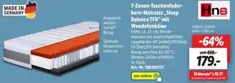 Lidl HN8 7 Zonen Taschenfederkern Matratze ,,Sleep Balance TFK" mit Wendefunktion Angebot