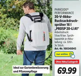 Lidl Parkside Performance 20 V Akku Rucksackdrucksprüher 16 l ,,PRDSP 20-Li A1" Angebot