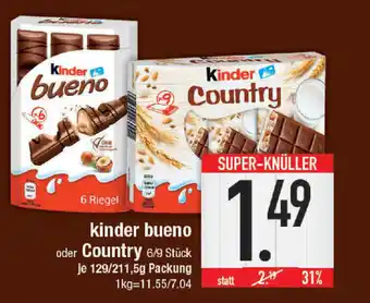 E-Center Kinder bueno oder Country 129/211,5g Angebot