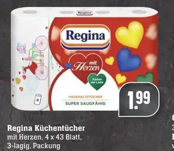 Edeka Neukauf Regina Küchentücher mit Herzen, 4x43 Blatt, 3-lagig Packung Angebot