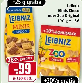 REWE Leibniz Minis Choco oder Zoo Original 100 g Angebot