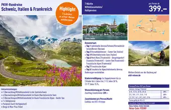 Aldi Süd Reisen PKW-Rundreise Schweiz, Italien & Frankreich Angebot