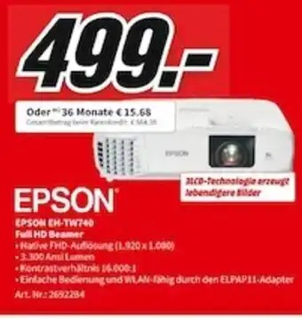 MediaMarkt Epson EH-TW740 Full HD Beamer Angebot