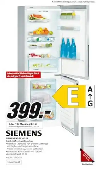 MediaMarkt Siemens KG 36 VVLEA Kühl Gefrierkombination Angebot