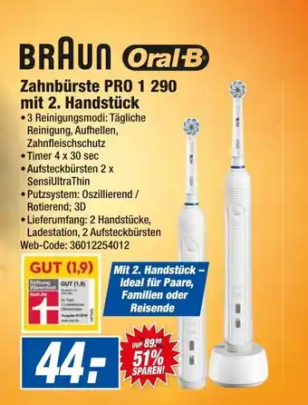 HEM Expert Braun Oral B Zahnbürste Pro 1 290 mit 2. Handstück Angebot