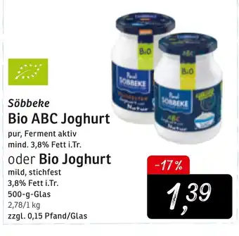 KONSUM Söbbeke Bio ABC Joghurt oder Bio Joghurt 500g Angebot