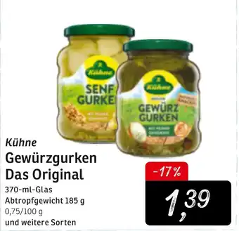 KONSUM Kühne Gewürzgurken Das Original 370ml Angebot