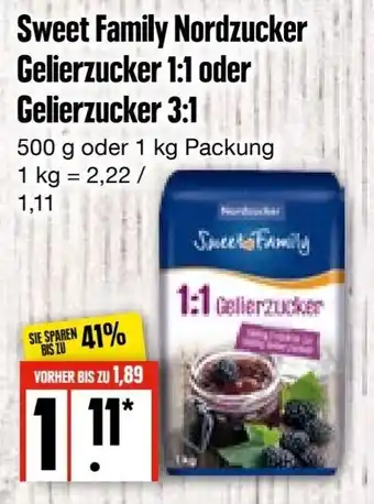 Edeka Frischemarkt Sweet Family Nordzucker Gelierzucker 1:1 oder Gelierzucker 3:1, 500 g oder 1 kg Packung Angebot