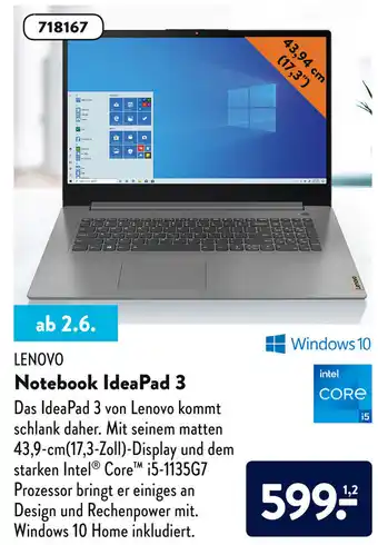 Aldi Süd Lenovo Notebook IdeaPad 3 Angebot