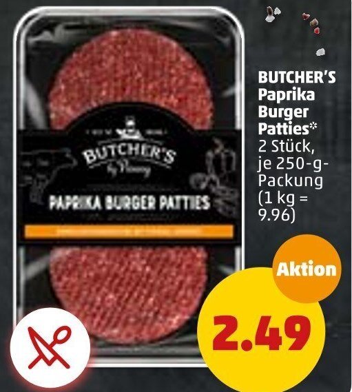 Butcher's Paprika Burger Patties 250 g Packung Angebot bei PENNY