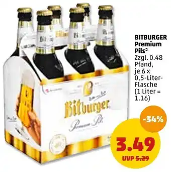 PENNY Bitburger Premium Pils 6x0,5 Liter Flasche Angebot