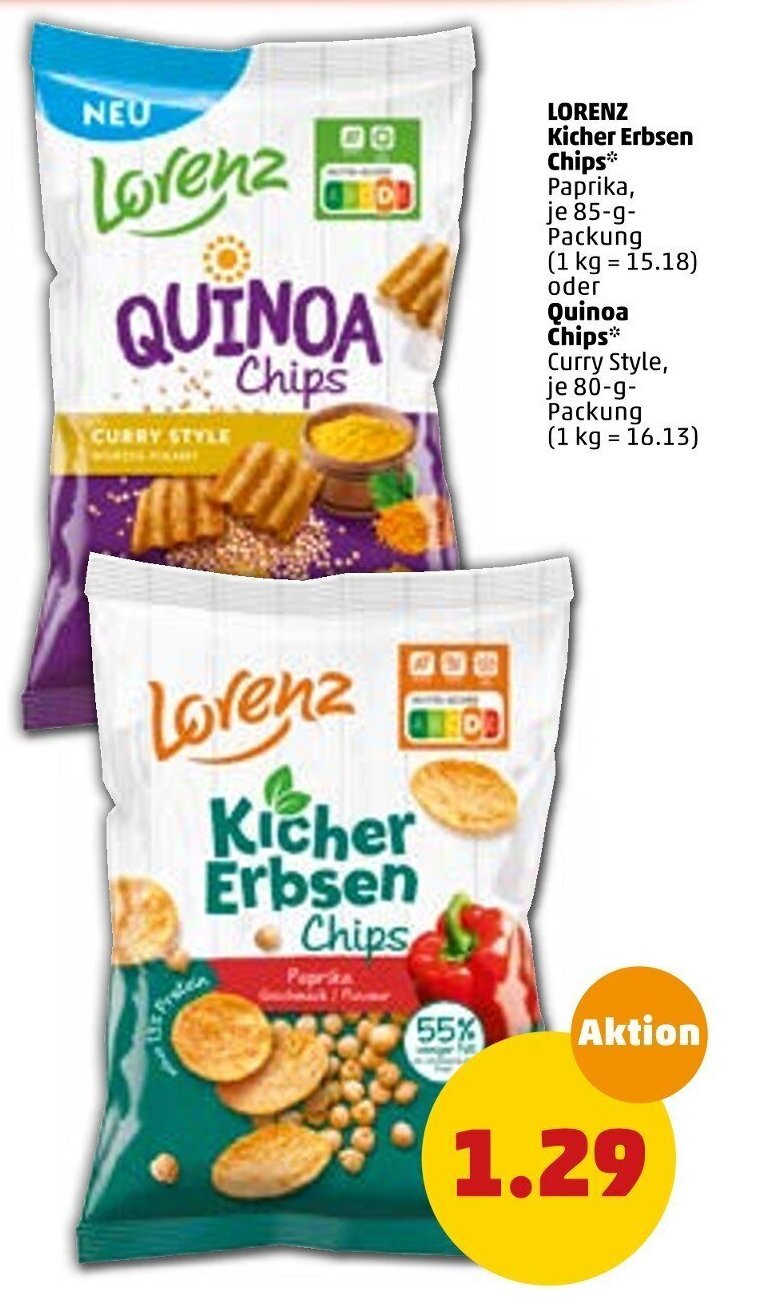 Lorenz Kicher Erbsen Chips 85 g oder Quinoa Chips 80 g Packung Angebot