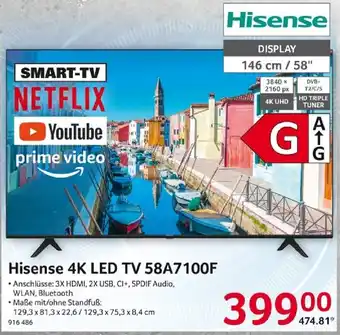 Selgros Hisense 4K LED TV 58A7100F Angebot