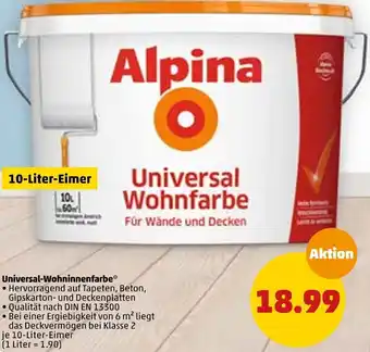 PENNY Alpina Universal Wohninnenfarbe 10 Liter Eimer Angebot