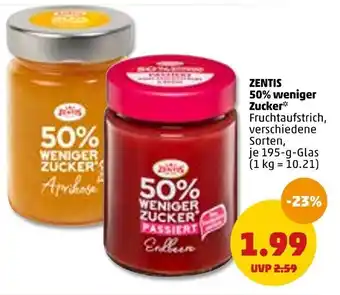 PENNY Zentis 50% weniger Zucker 195 g Glas Angebot