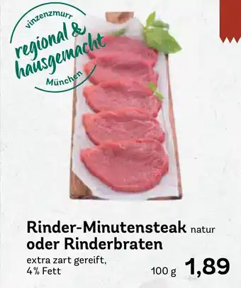 AEZ Rinder Minutensteak Natur oder Rinderbraten 100g Angebot