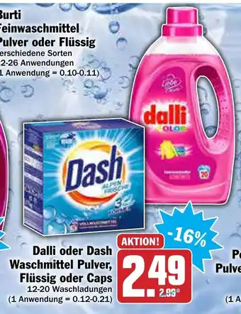 AEZ Dalli oder Dash Waschmittel Pulver, Flüssig oder Caps Angebot