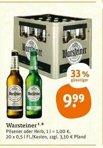 tegut Warsteiner Pilsener Oder Herb 20x0,5L Angebot