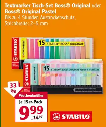 Globus Stabilo Textmarker Tisch Set Boss Original oder Boss Original Pastel Angebot