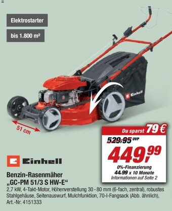 toom Baumarkt Einhell Benzin Rasenmäher ,,GC-PM 51/3 S HW-E" Angebot