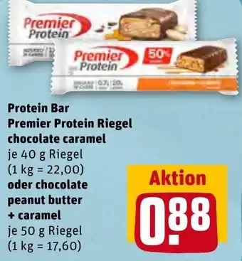 REWE Kaufpark Protein Bar Premier Protein Riegel Chocolate Caramel 40 g oder Chocolate peanut Butter + Caramel 50 g Riegel Angebot