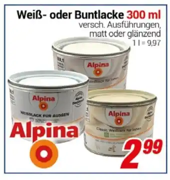 CENTERSHOP Alpina Weiß oder Buntlacke 300 ml Angebot