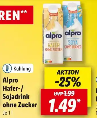 Lidl Alpro hafer-/sojadrink ohne zucker Angebot