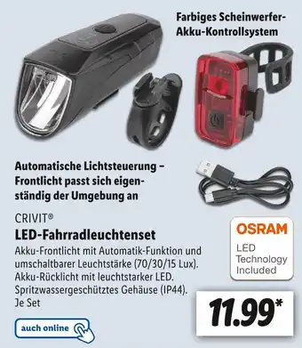 Lidl Crivit led-fahrradleuchtenset Angebot