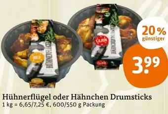 tegut Hühnerflügel oder Hähnchen Drumsticks Angebot