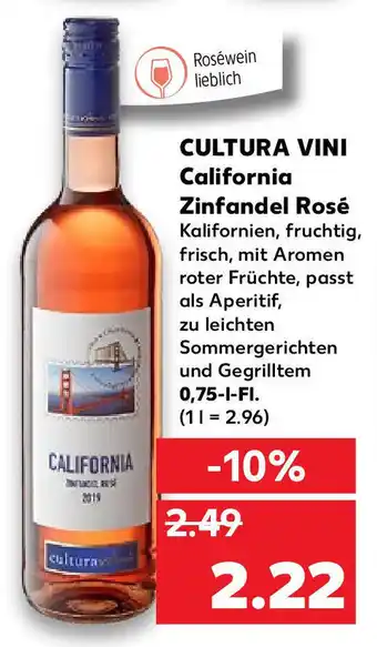 Kaufland Cultura Vini California Zinfandel Rose 0,75L Angebot