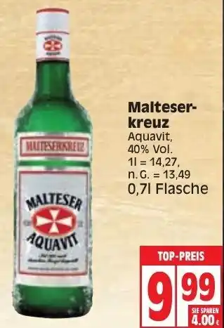 Edeka Malteserkreuz Aquavit 0,7L Flasche Angebot