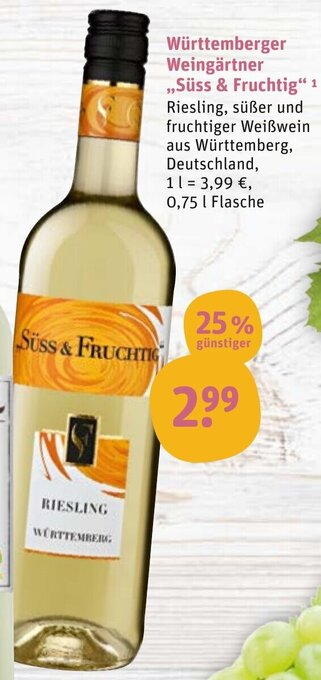 tegut Württemberger Weingärtner ,,Süss & Fruchtig" 0,75 L Angebot