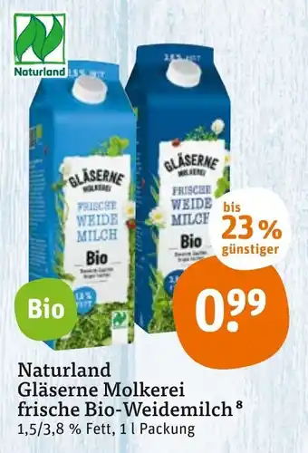 tegut Naturland Gläserne Molkerei frische Bio Weidemilch 1L Angebot