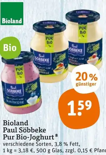 tegut Bioland Paul Söbbeke Pur Bio Joghurt Angebot