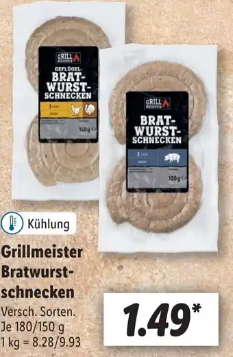 Lidl Grillmeister Bratwurstschnecken 180/150 g Angebot