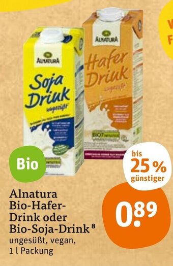 tegut Alnatura Bio Hafer Drink oder Bio Soja Drink 1L Angebot