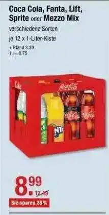 V Markt Coca Cola, Fanta, Lift, Sprite oder Mezzo Mix 12x1L Angebot