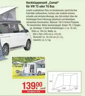 V Baumarkt Heckklappenzelt ,,Comet" für VW T5 oder T6 Bus Angebot