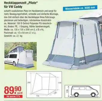 V Baumarkt Heckklappenzelt ,,Pilote" für VW Caddy Angebot