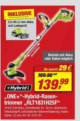 toom Baumarkt Ryobi One+ -hybrid-rasentrimmer „rlt1831h25f“ Angebot