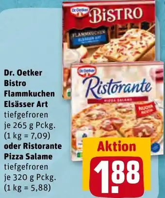 REWE Center Dr. Oetker Bistro Flammkuchen Elsässer Art 265g oder Ristorante Pizza Salame 320g Angebot